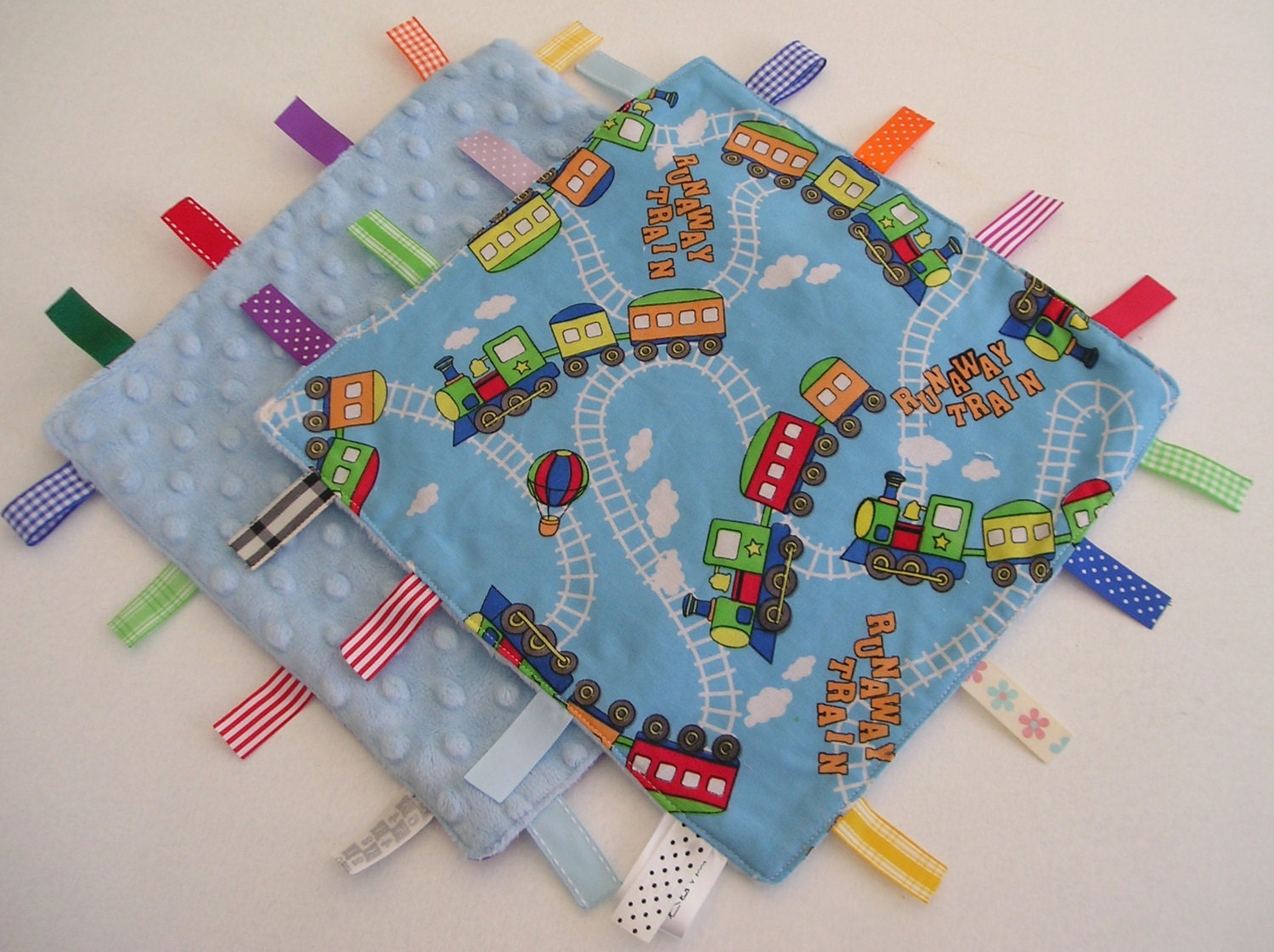 Boy's Taggie Taggy Lovey Lovie Minky Dot Ribbon Blanket - Trains
