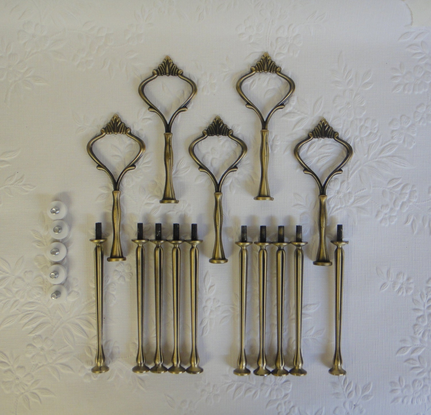 3 Tier HEAVY BRONZE Crown Cake Stand Fitting / Handle Hardware Tidbit x 5 sets