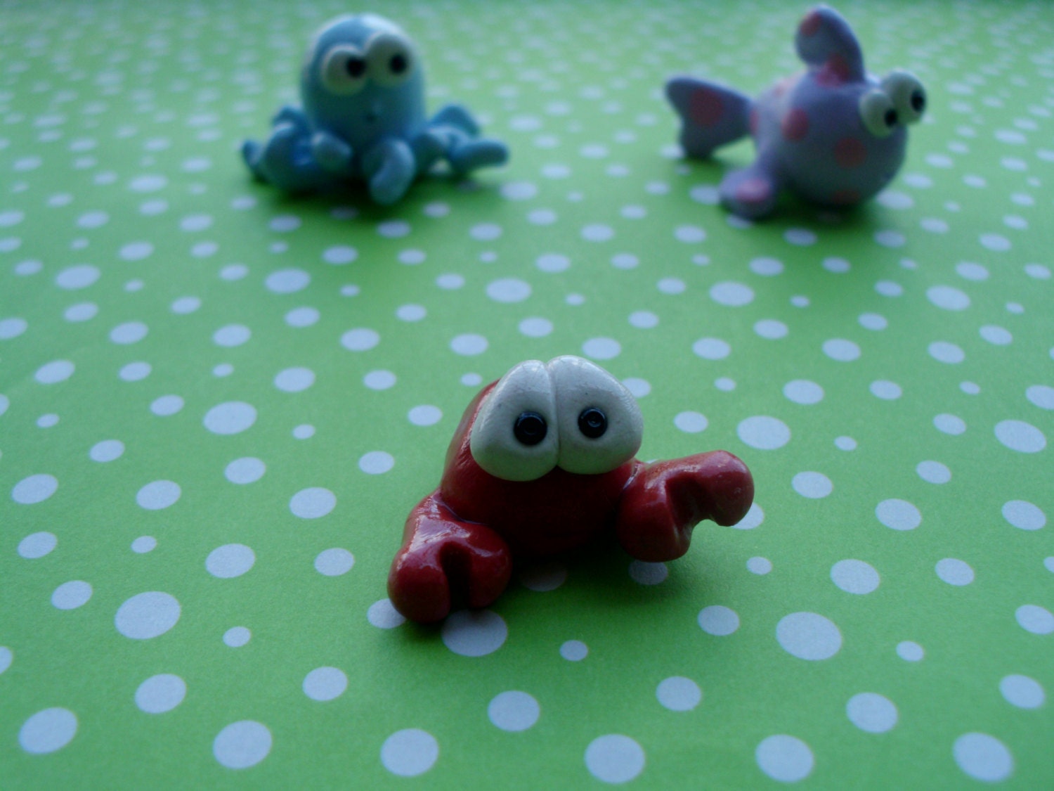 Red Crab Fish Polymer Clay Swimming Ooak Gag Gift Summer Figure Figurine Miniature Cute Ocean