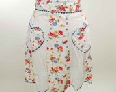 Vintage Dotted Swiss & Floral Apron // 40s Half Apron with Heart Pockets