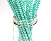 TURQUOISE CHEVRON Stripe Straws-25 striped paper straws-turquoise chevron straws-retro paper straws-paper straws-paper party straws-25 count Il_170x135