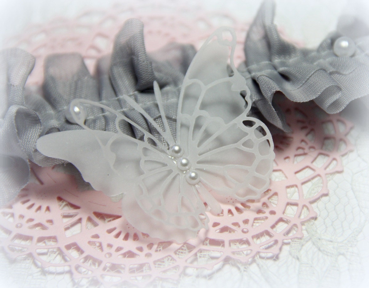 Set of 3 Vellum Butterflies. Scrapbooking embellishments. Wedding decoration.