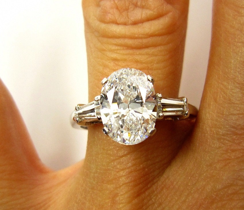 Rare..Estate Vintage 2.63ct Classic OVAL Cut Diamond EGL USA Engagement Ring in Platinum with Baguettes, Circa 1960