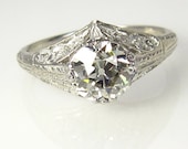 Antique 1900s..1.58ct Old European Round VINTAGE ESTATE Solitaire Diamond Wedding ENGAGEMENT Ring Platinum