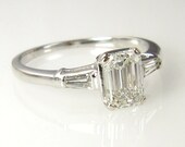 Everlasting Classic..1.20ct Estate Vintage Emerald Cut Diamond GIA  with 2 Baguettes in Platinum