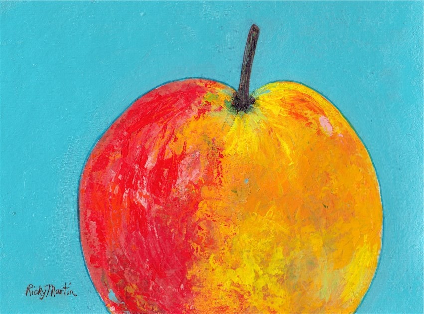 Apple, Fruit, Portrait,  Kitchen, Dining Decor -   Original  Fine Art  Acrylic  Painting - FREE SHIPPING - by ebsq Artist  Ricky Martin