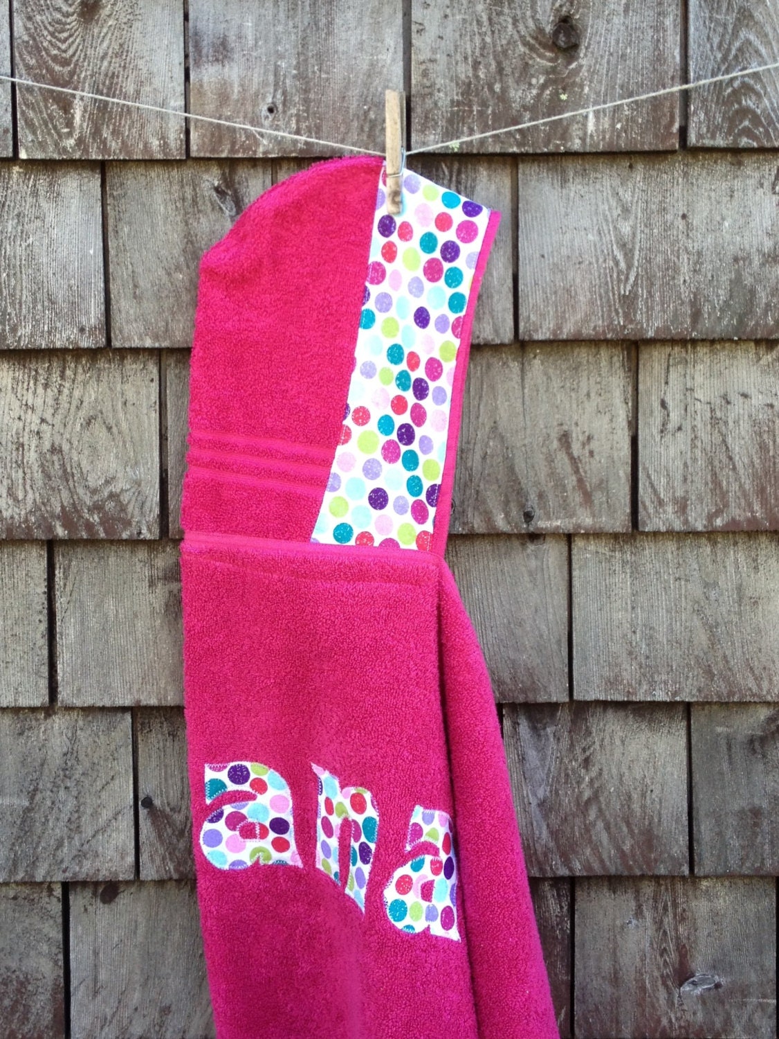 Girls Personalized Hooded Towel Raspbery Pink with polkadots Beach Pool Bath Towel Kids Children Gift Birthday Christmas