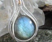 Labradorite and Yellow Sapphire Wire Wrap Pendant in Sterling Silver