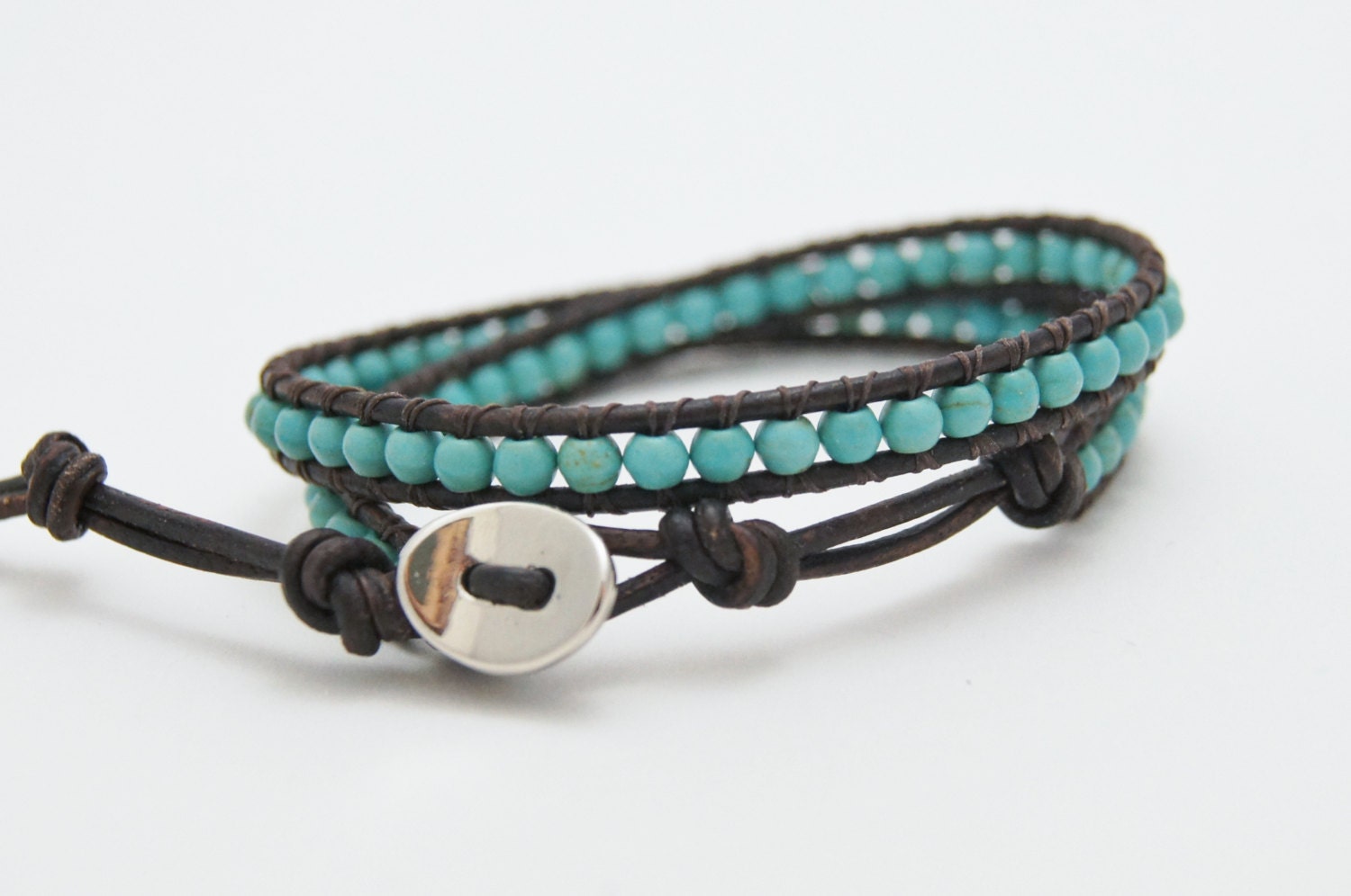 Double Wrap Leather Beaded Bracelet Boho Bohemian Shabby Chic