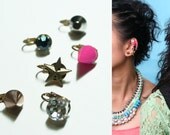 Dreambellisher, ear cuff clip on , faux stud earrings, spikes, neon, star, bling, rhinestone, festival, boho, badass, SS13, spacepunk, OOAK