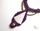 Hippie-chic handwoven lilac-jade necklace with antique bronze beads micro macrame adjustable in length boho gypsy bohemian stone tribal