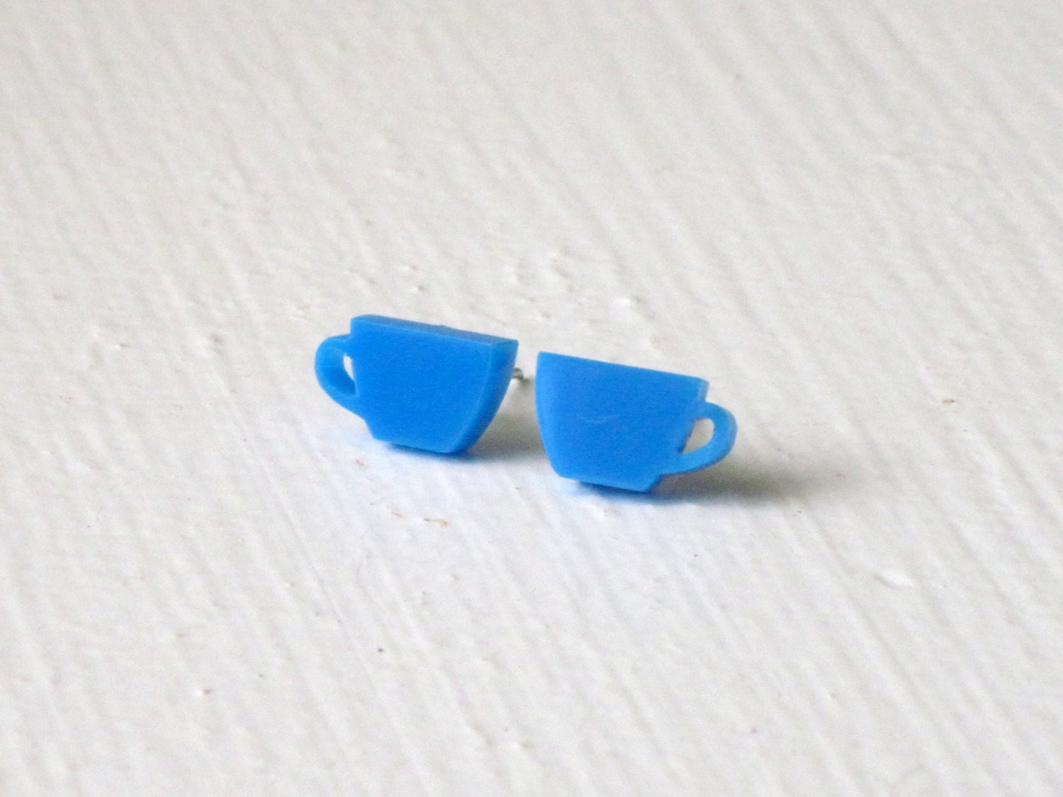 Tea Cup Stud Earrings: Blue Cute Laser Cut Acrylic