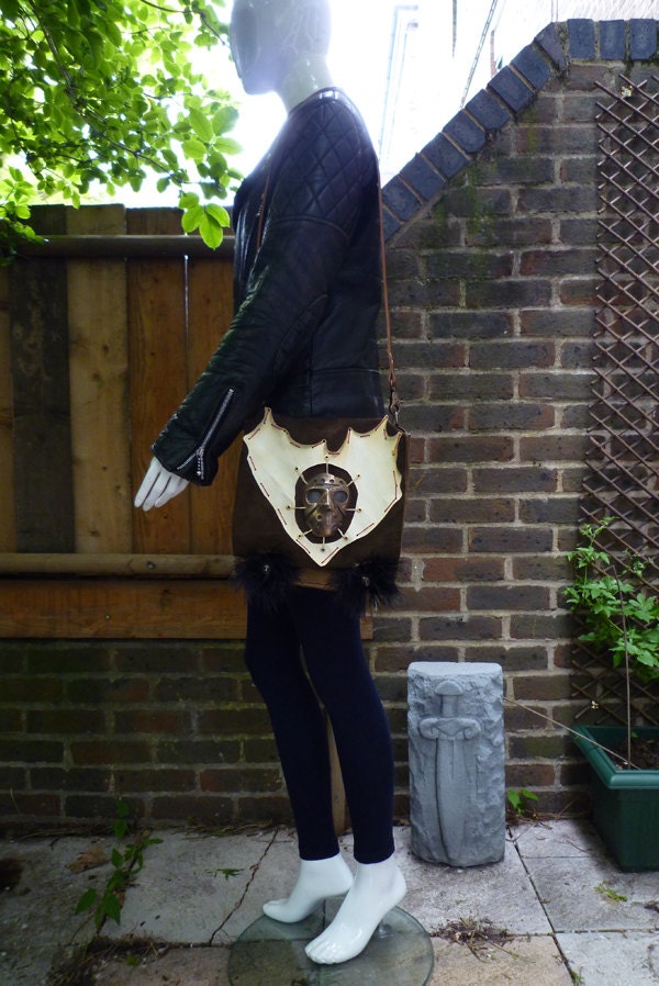 Friday the 13th hockey mask bag, bronze mask, leather, unique, monster/horror bag