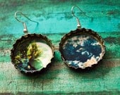 Under the Sea 2- Upcycled bottlecap photograph earrings- Caribbean Underwater Coral Reef