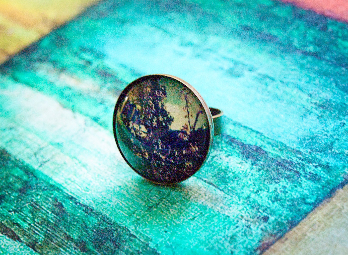 Plum Blossom Ring- Antique Bronze adjustable ring with photograph