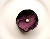 Eggplant Flower Hair Clip, Plum fabric Flower Fascinator, Purple Bridesmaids, Pearl, Wedding Accessories, Petals