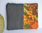 Limited Edition Pouch Clutch Gadget and Tablet Holder in Vintage Floral Denim and Floral Cotton Twill