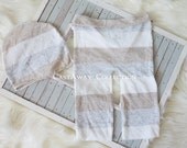 Newborn Photo Prop: Newborn Upcycled Set - Newborn Pants, Baby Hat, Beanie, Bonnet, Vintage Inspired Boy & Girl Photography Props