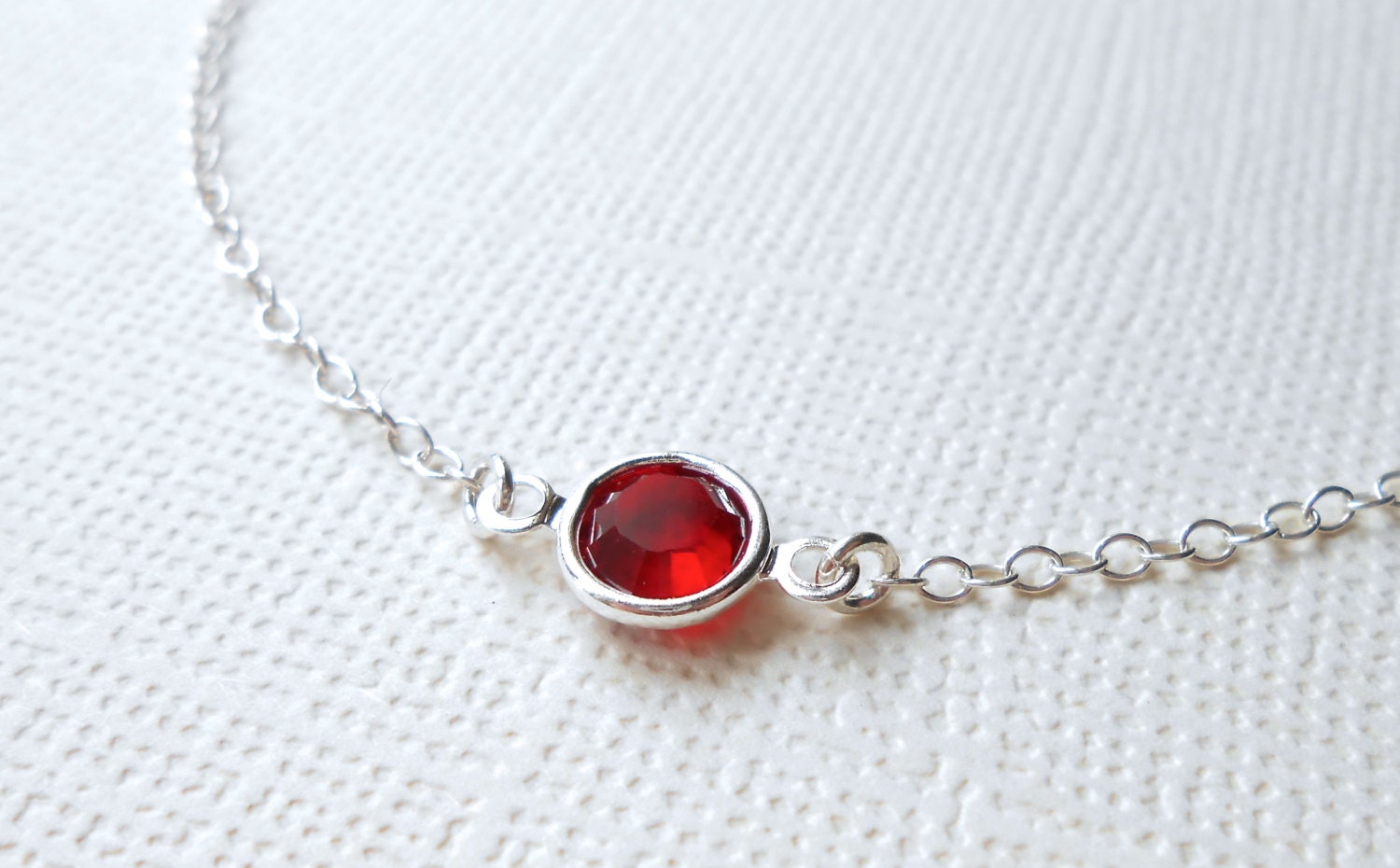 Red Crystal Sterling Silver Necklace, Tiny Petite Solitaire - Bridesmaids Set, Gift - Minimal Everyday Swarovski