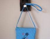 Cross Body Bag, Shoulder Purse, cell phone purse, teal, embroidered, dandelion