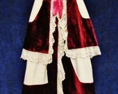Vintage girl's cape - c.1890's maroon velvet, ivory wool, and lace girl's cloak, RARE