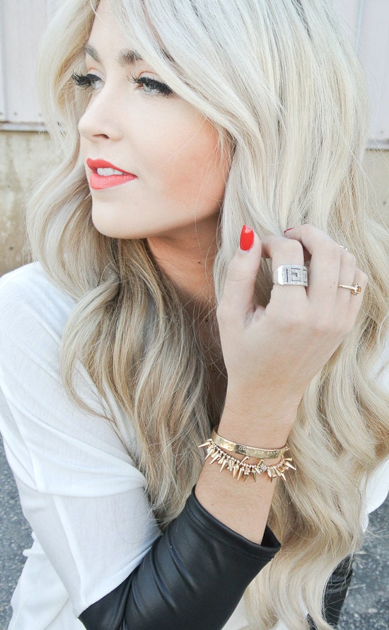 Personalized gold hammered cuff