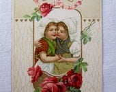 Antique Valentine Postcard Children Girls