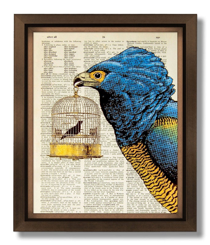 GEEKERY Art Bird Wall Art, BIRD DECOR, Surreal Art Print, Humor Art, Upcycled Art Print, Book Art, Book Page Print - Lord of the Birdcage
