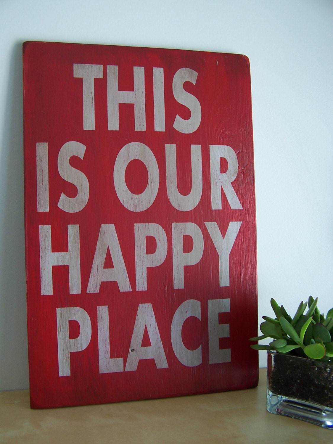 This Is Our Happy Place - 12" x 18" Plywood Hand Painted Sign