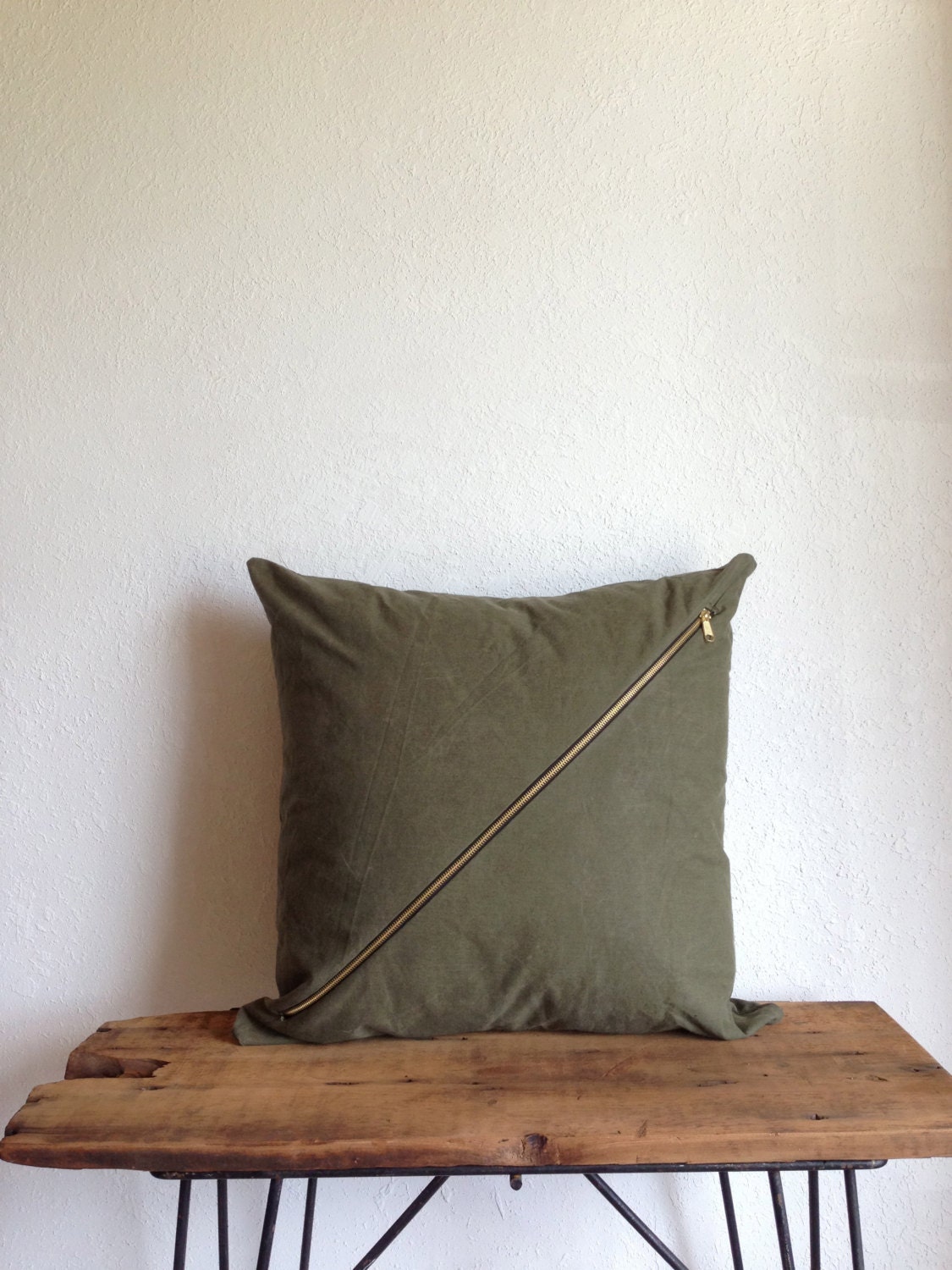 The Gunnery // Vintage Shelter canvas Olive Drab green Tent  throw Pillow included USMC Military repurposed industrial Couch, bed 20x20 down