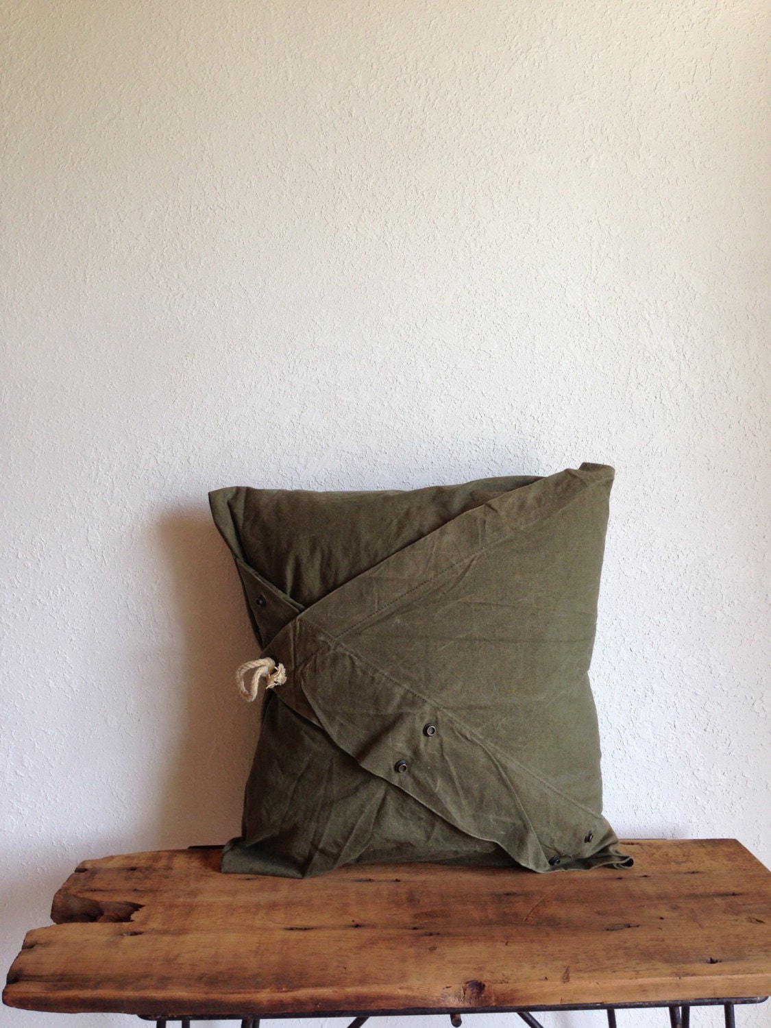 The Gunnery // Vintage Shelter canvas Olive Drab green Tent  throw Pillow included USMC Military repurposed industrial Couch, bed 20x20 down