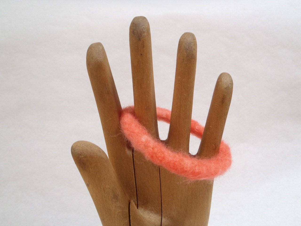 Coral pink wool bracelet, felted bangle, wool jewelry