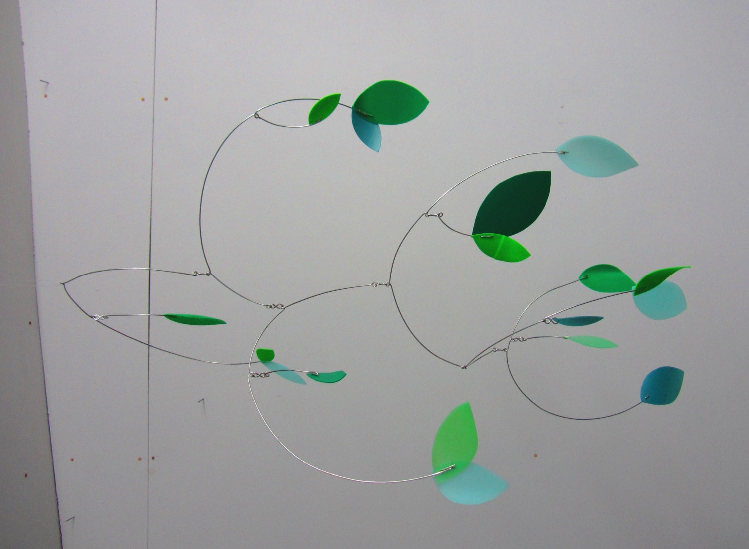 Mobile - Spring Green Leaves - made from upcycled plastic bottles and beach plastic. - spacefruit