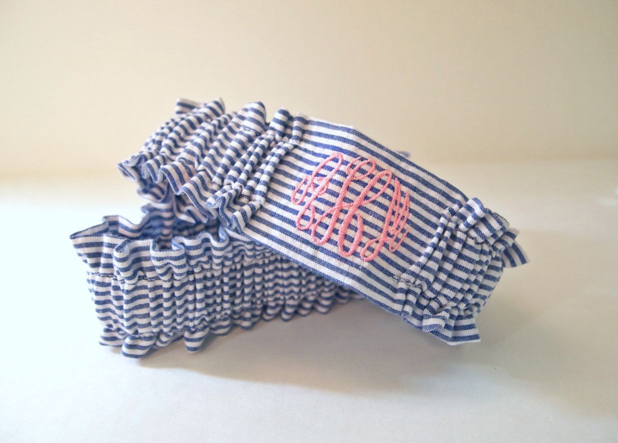 Monogrammed Seersucker Garter Set