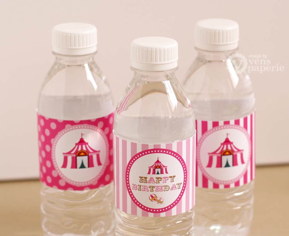 Vintage Pink Carnival Circus Birthday Party - DIY PRINTABLE Water Bottle Drink Label - Instant Download - PS801CA2g