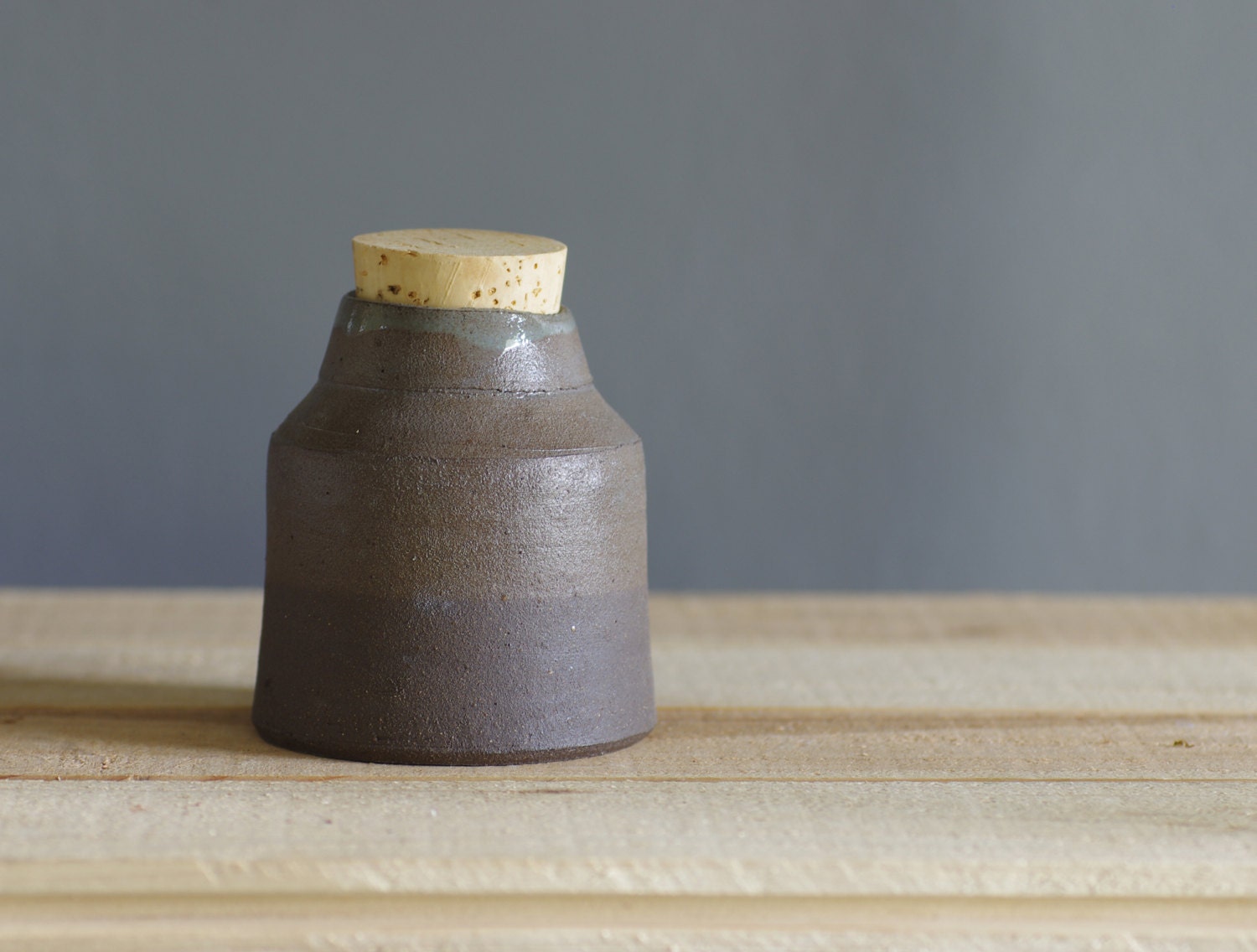 SALE brown stoneware bottle . corked jar . modern rustic ceramic pottery