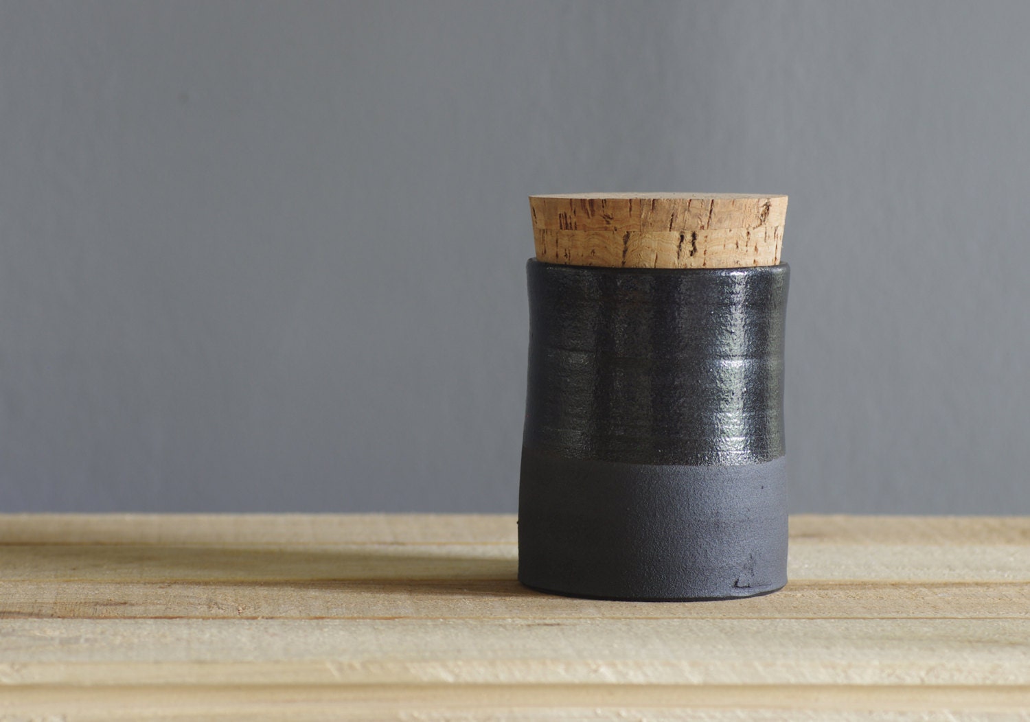 SALE small black canister. stoneware clay corked jar. modern pottery minimal ceramics