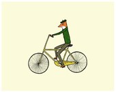 Mr. Fox on a Bicycle - 8 x 10 Illustration Print