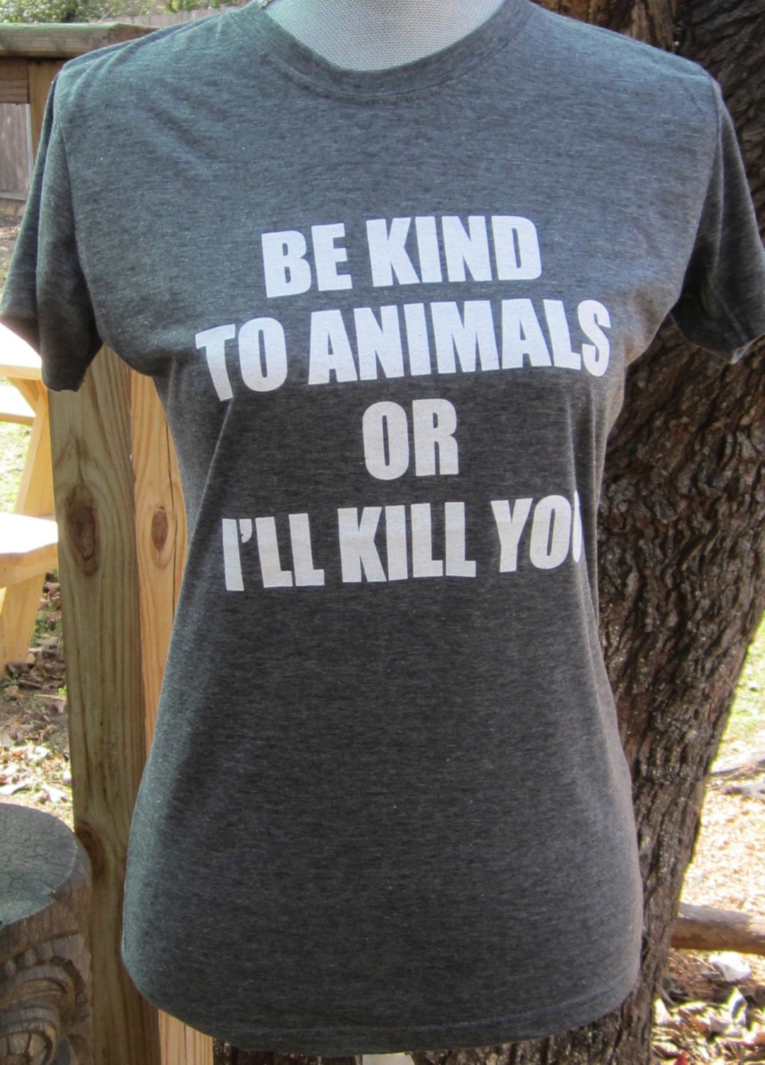 Animal rights rescue remake Charcoal grey t shirt Be kind to animals. Tongue and cheek vegan-Womens XL Benefits dog cat rescue - VonStreichergoods