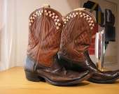 Vintage 1950s  cut-out, inlay Cowboy boots with checkerboard, diamond patterns