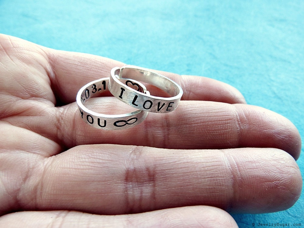 TWO .925 Sterling Silver "Hidden Message" Personalized Stamped Stack Ring (Inner & Outer Band)