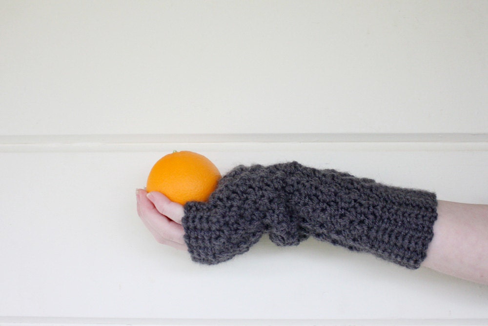 Charcoal Long Fingerless Gloves Hand Crochet - Knit Gloves Arm Warmers - Sweater Hand Sleeves - Womens Fashion - Made to Order