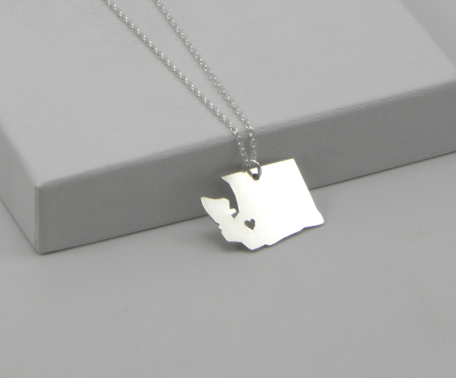 Sterling Silver State Love Heart Necklace - Washington