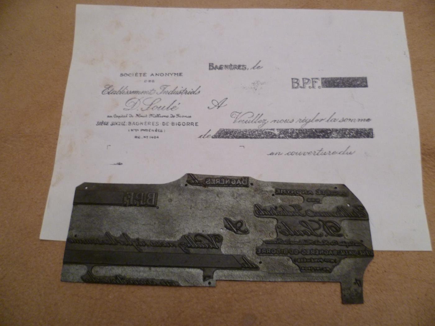 Vintage Stamp Printing Block metal engraving Blank Check Cheque Artisanal Made