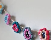 Wedding Garland, Nursery Wall Hanging, Garden Party Decor, Handmade Crochet Flower Garland, Made To Order