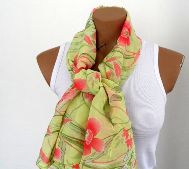 Women Scarf Pareo,  Green Floral Scarf, Bustier Pareo for Summer