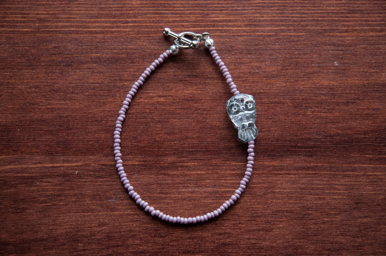 Glass Owl Bracelet - Beaded Lavendar