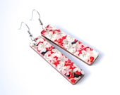 Red and Pink Floral Earrings, Cherry Blossom Earrings, Long Earrings, Japanese Earrings, Laser Cut Wood, Lightweight, Gift Under 20, Flowers