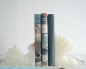 Stone Bookends - White Ivory Mid Century Regency Fan Bird