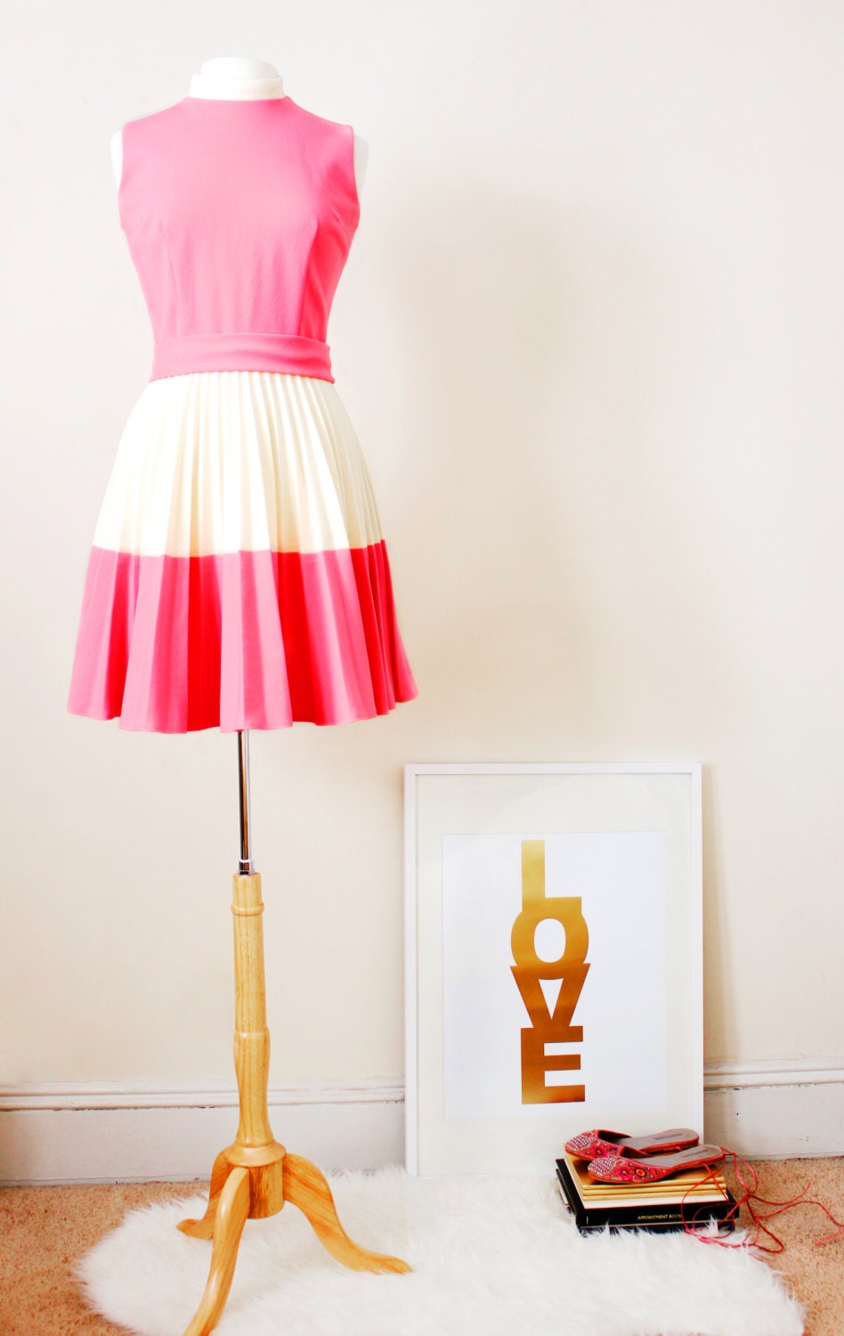 Vintage Mod '60s Scooter Dress - Color Block Dress - Full Skirt Pleated Skirt Dress - Size Medium